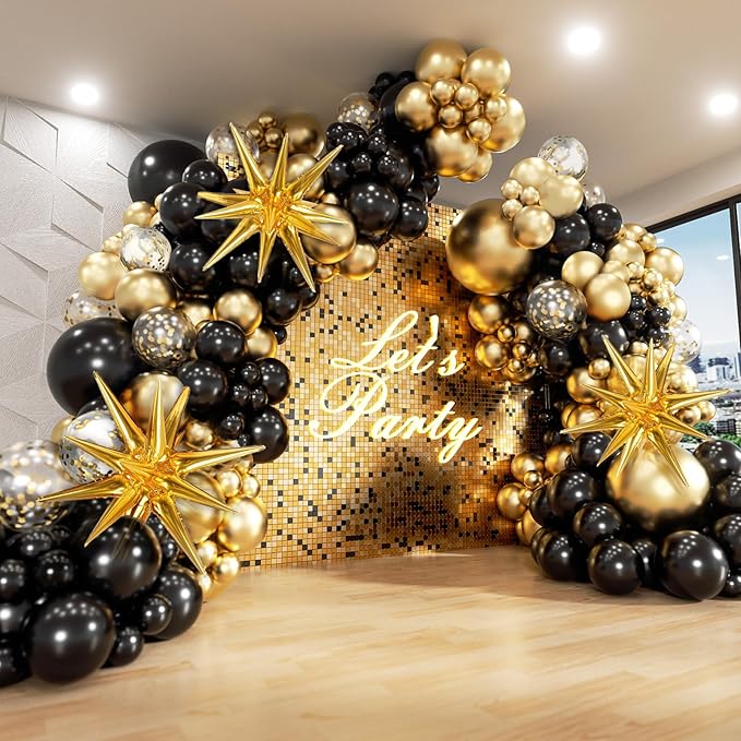 FOTIOMRG Black and Gold Balloons Garland Arch Kit, 5 10 12 18inch