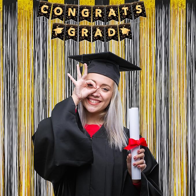 Graduation Decorations 2026 Foil Fringe Curtains- Melsan 3 Pack 3.2 x