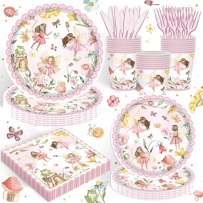 120PCS Fairy Party Supplies for Girls 1st 2rd First Birthday Fairies