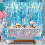 4 Packs Blue Foil Fringe Curtain, Light Blue Glitter Metallic Tinsel
