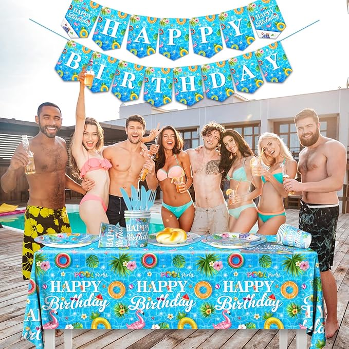 142 Pieces Pool Birthday Party Supplies Summer Pool Tableware Set