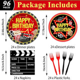 96PCS Movie Theme Birthday Party Paper Plates and Napkins Happy