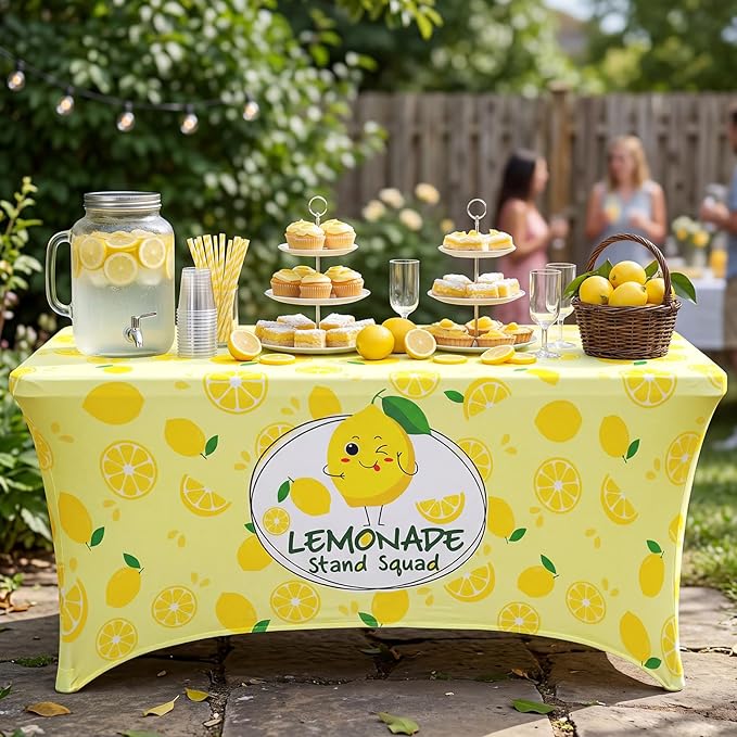 Moukeren 6ft Lemonade Tablecloth Stretch Spandex Table Cover Lemonade