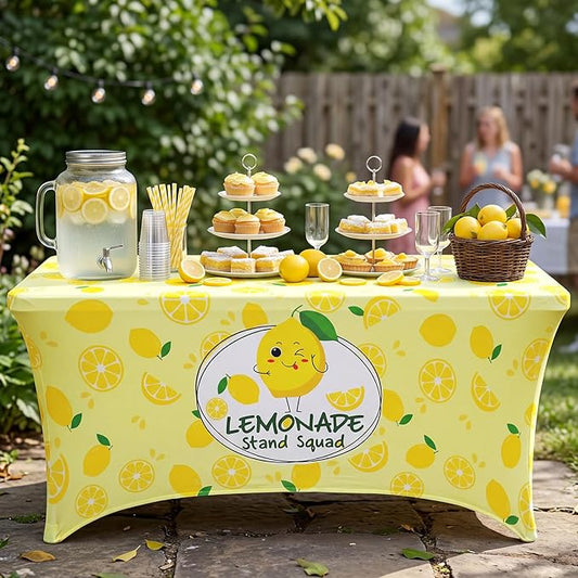Moukeren 6ft Lemonade Tablecloth Stretch Spandex Table Cover Lemonade