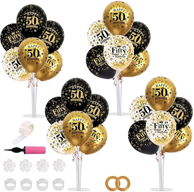 4 Set Black Gold Balloon Stand Kit for Birthday Decorations for 50th