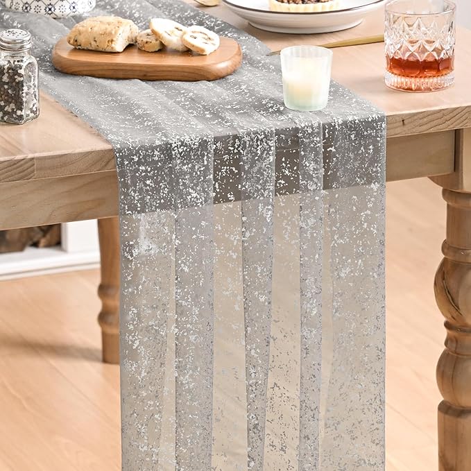 Artoid Mode Grey Gold Gauze Table Runner 120 Inch 10FT, Glitter