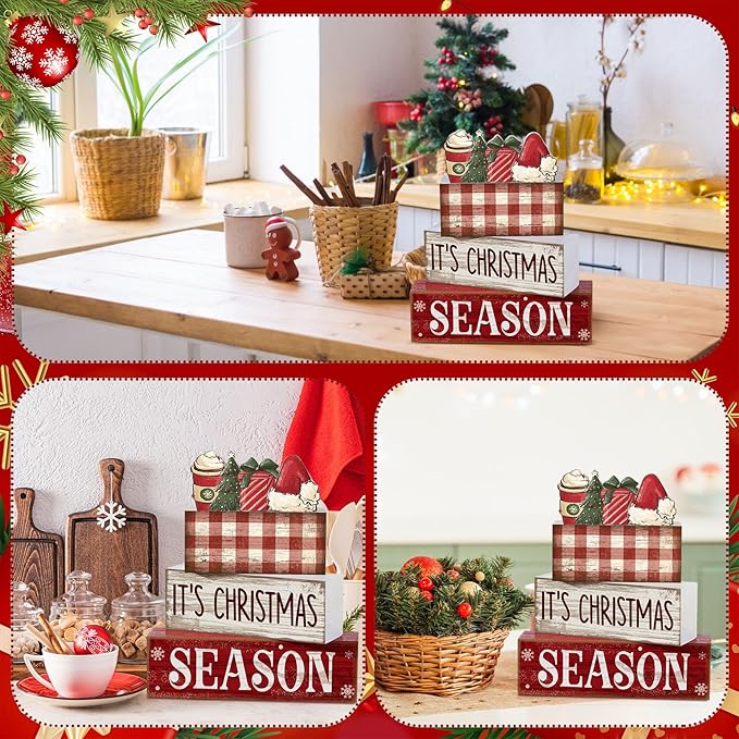 4 Pcs Christmas Table Decoration Wooden Hot Cocoa Santa Hat