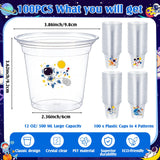100 Pcs Space Party Plastic Cups 12 oz Astronaut Disposable