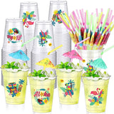 100 Set Hawaiian Luau Party Cups with Umbrella Straws 12 oz Tiki