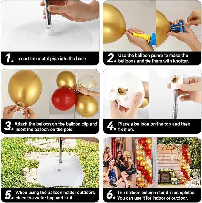 2 Sets Red Gold Balloon Column Stand Kit with 100 Balloons Adjustable
