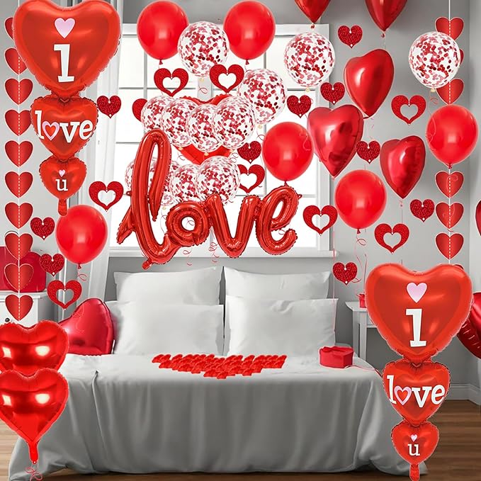 Valentines Day Decorations with I Love You and Red Heart Foil