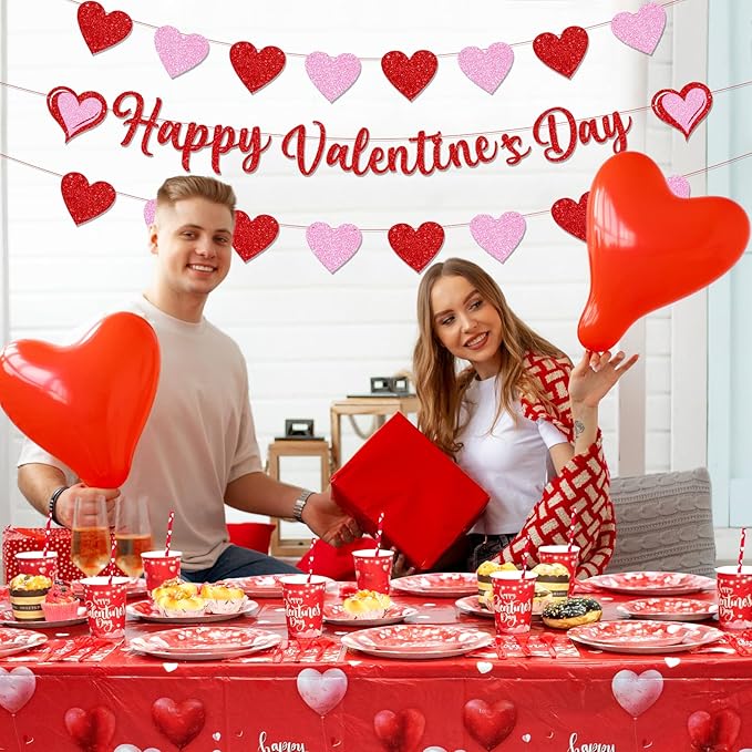 Valentine's Party Decorations 196 Pcs Valentines Plates and Napkins