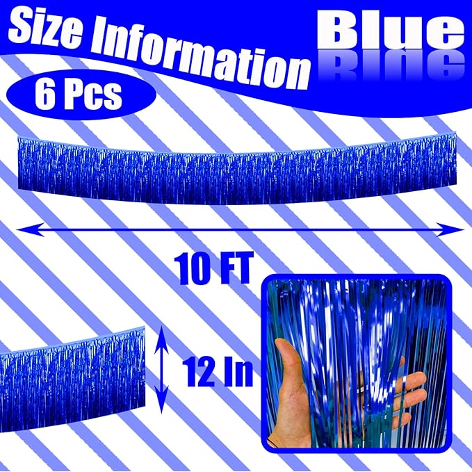 6 Pack 10 Feet Foil Fringe Garland Metallic Tinsel Streamers Banner