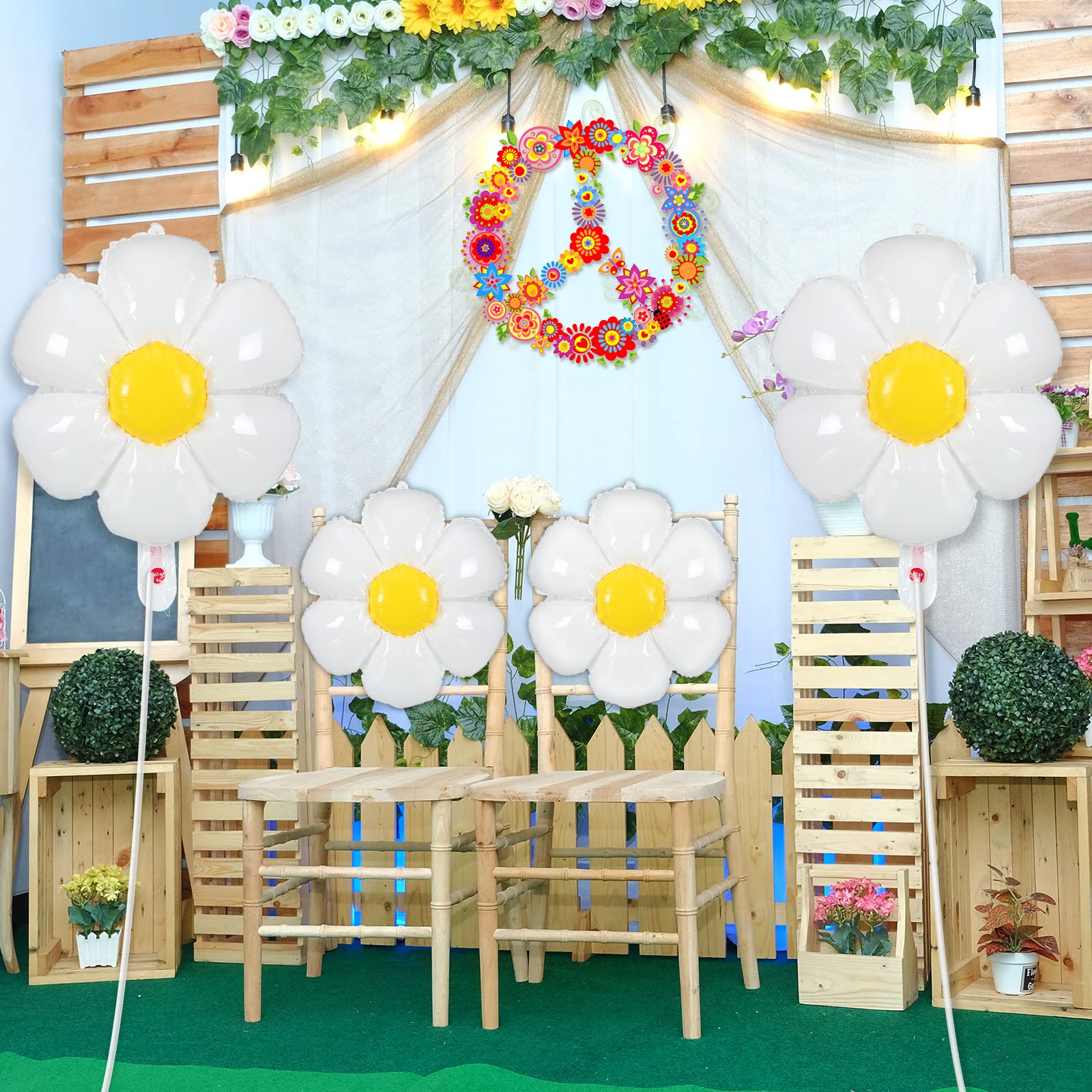 Sotiff 21 Pcs Flower Balloons Daisies Balloons White Groovy Flower