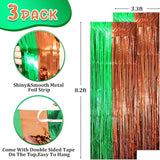 Voircoloria 3 Pack 3.3 x 8.2 ft Green and Brown Foil Fringe Backdrop