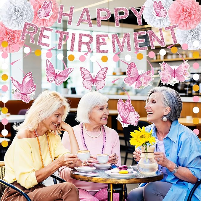 14pcs Pink Retirement Party Decorations for Women Butterfly Pink