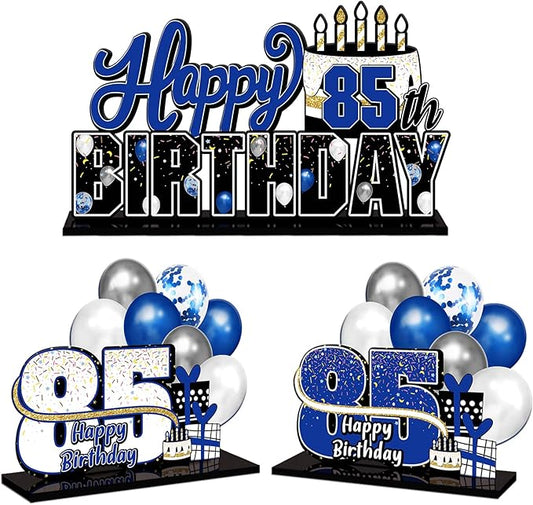 LINGTEER Happy 85th Birthday Blue Acrylic Table Topper Centerpieces