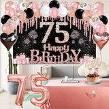 75th Birthday Decorations for Women 49pcs Black Rose Gold Black