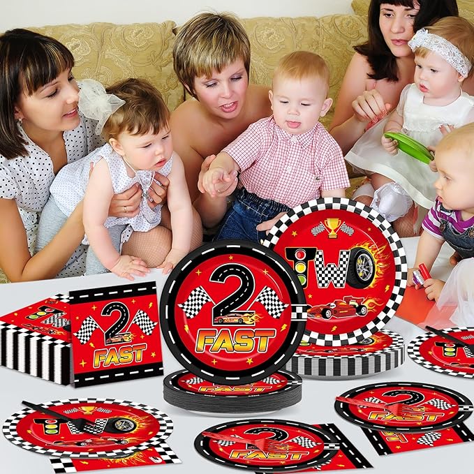 96 Pcs Race Car 2nd Birthday Party Supplies Hot Car Checkered