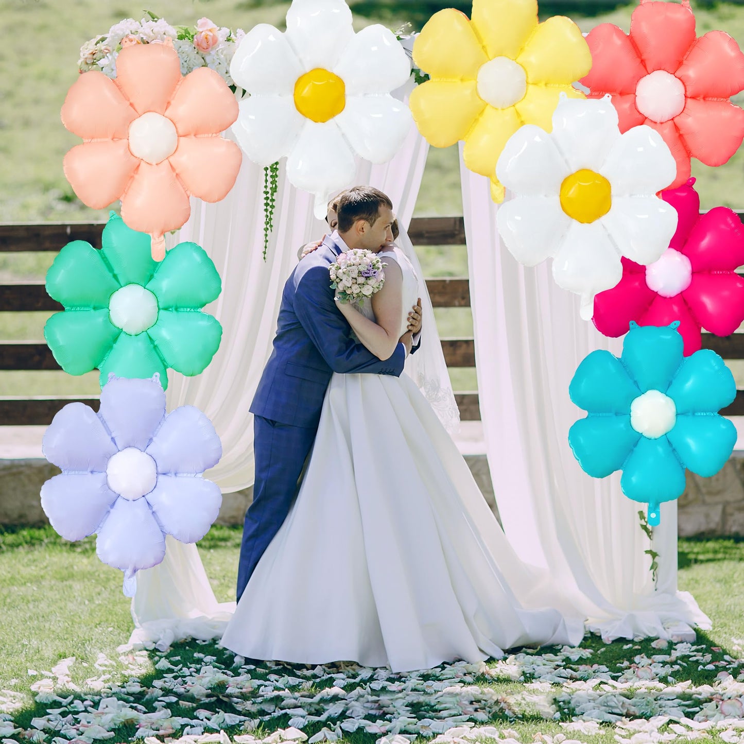 EUVBOKW Daisy Flower Balloons,10 Pcs Colorful Foil Daisy Balloons for