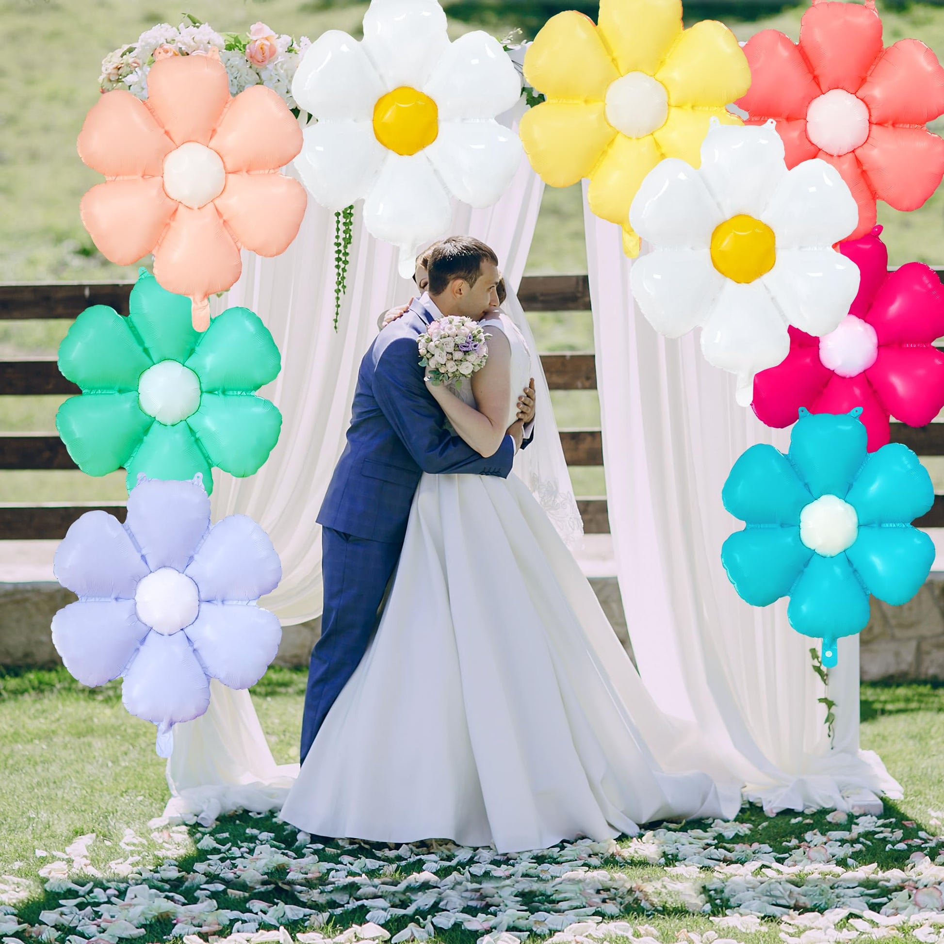 EUVBOKW Daisy Flower Balloons,10 Pcs Colorful Foil Daisy Balloons for