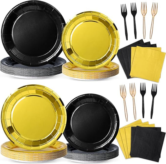 96Pcs Black and Gold Birthday Party Decorations Black and Gold Paper