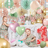 Sage-Green Blush-Pink Birthday Decorations for Women Girls, Cream