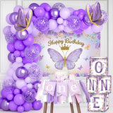 Butterfly First Birthday Decorations for Girl Purple Butterfly
