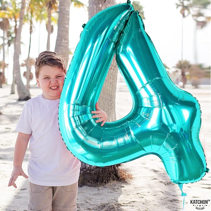 KatchOn, Giant Aqua Blue Number 4 Balloon - 40 Inch | Mermaid Number