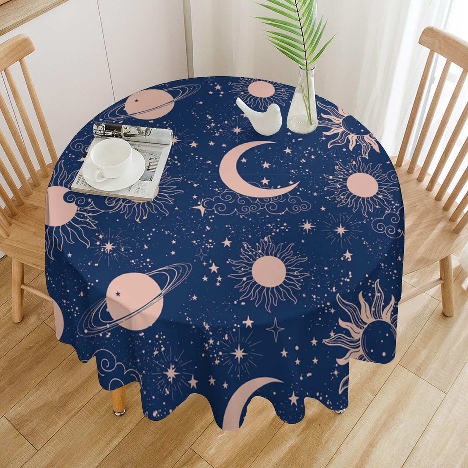 Moon Sun Round Tablecloth Vintage Star Magical Galaxy