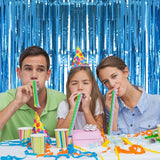 2 Pack Lake Blue Foil Fringe Curtains Tinsel Backdrop, 3.2Ft x 8.2Ft