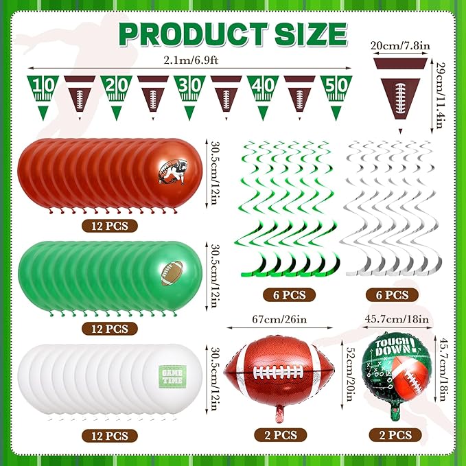 55Pcs Football Party Decorations Streamers Balloons Football Photo