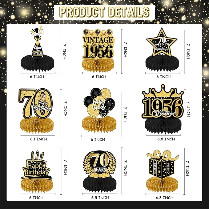70th Birthday Decorations Men, Happy Vintage 70 Years Old Honeycomb