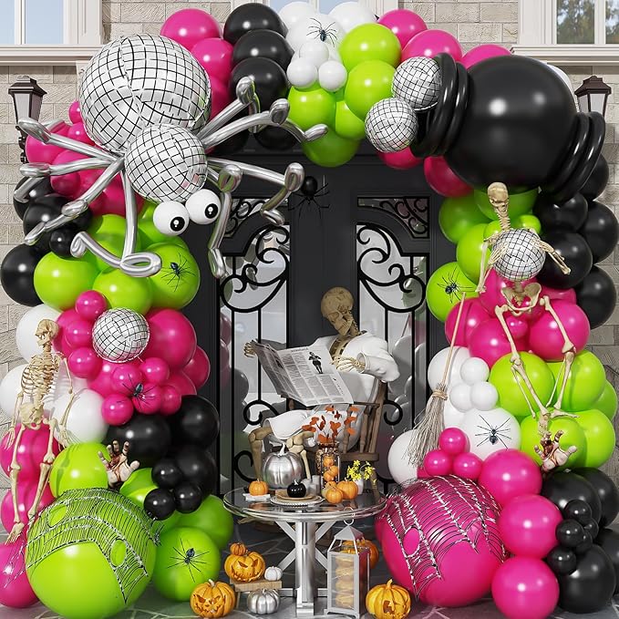 Halloween Balloon Arch Kit Hot Pink Green Black Balloons Garland