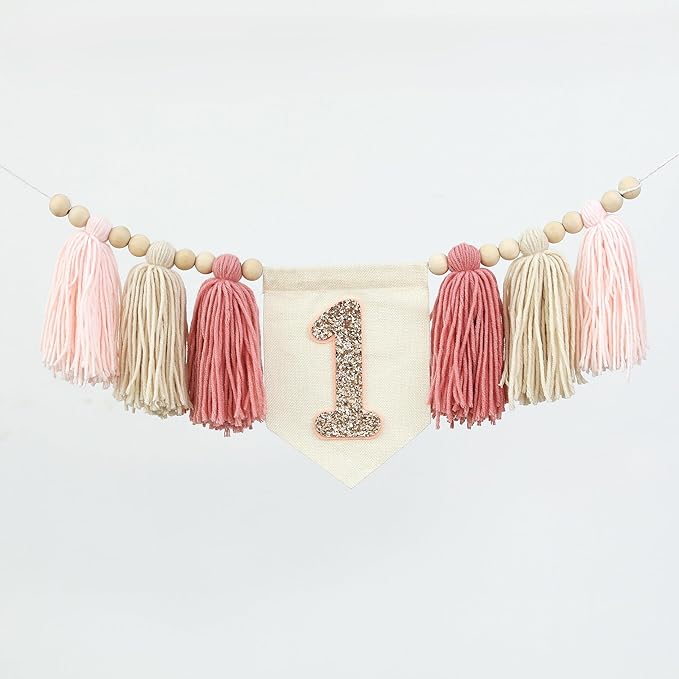 Handmade Boho Pink 1st Birthday High Chair Banner First Highchair