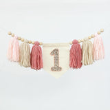 Handmade Boho Pink 1st Birthday High Chair Banner First Highchair