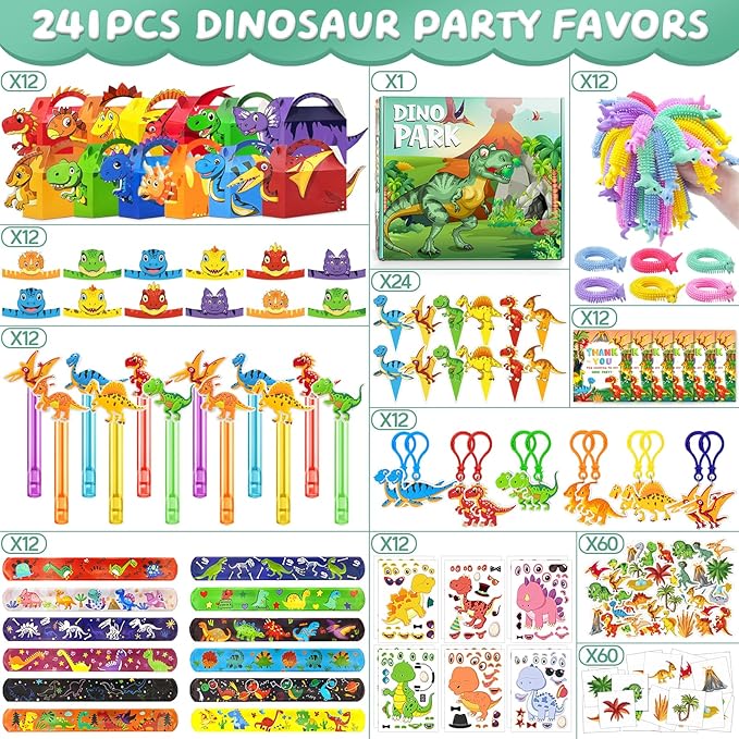 12 Pack Dinosaur Birthday Party Decorations & Favors for Kids Dino