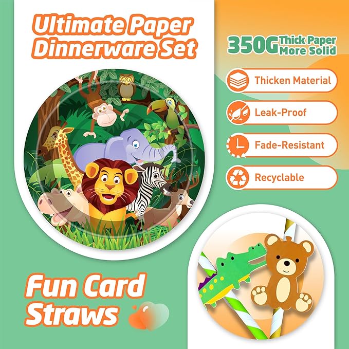 146Pcs Jungle Wild Animal Plates and Napkins Jungle Safari Party