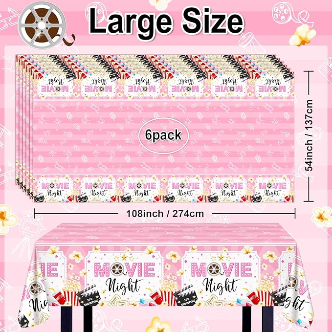 3 pcs Movie Night Decorations Pink Movie Night Tablecloths 108 x 54