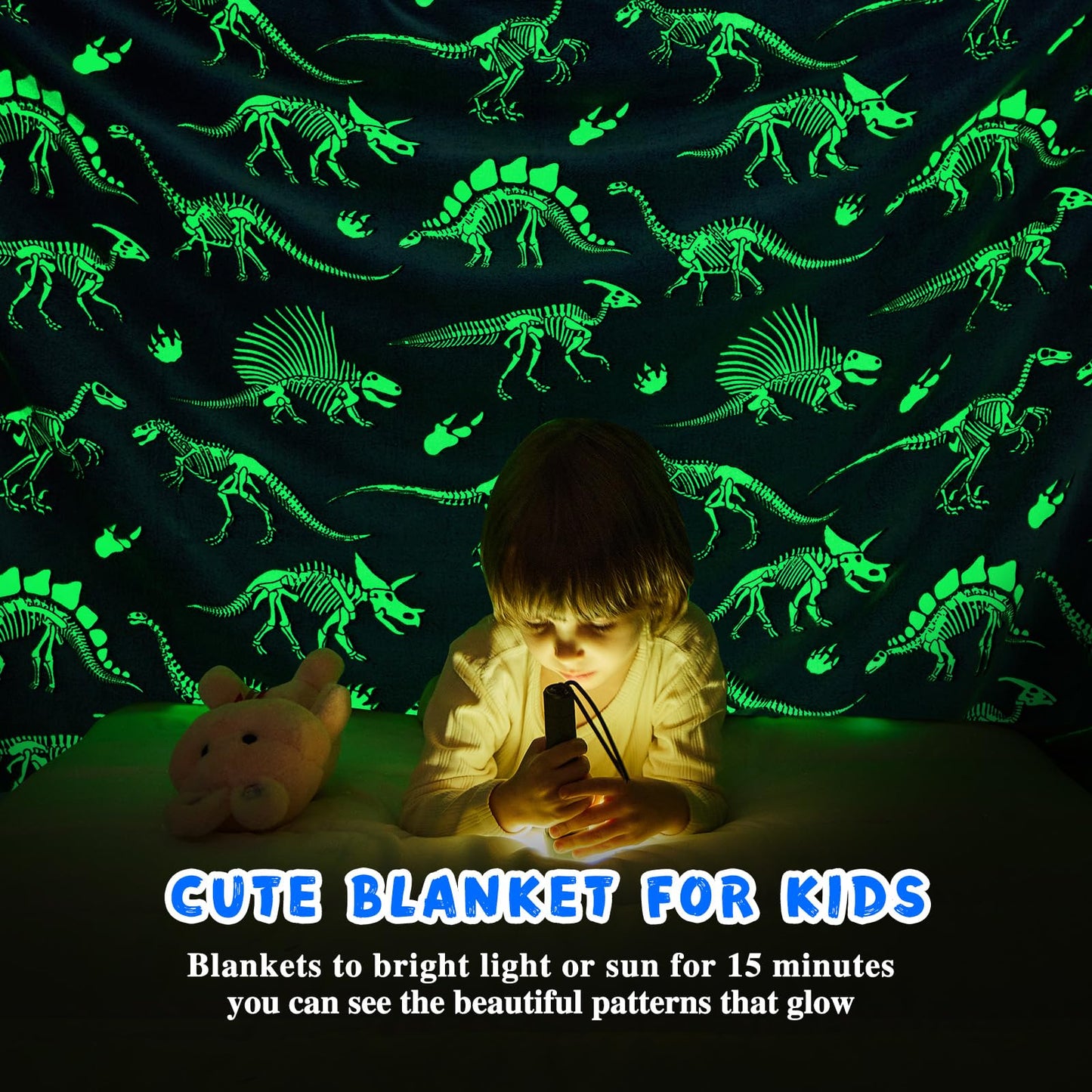 inhand Dinosaur Blanket for Kids Glow in the Dark Blanket Christmas