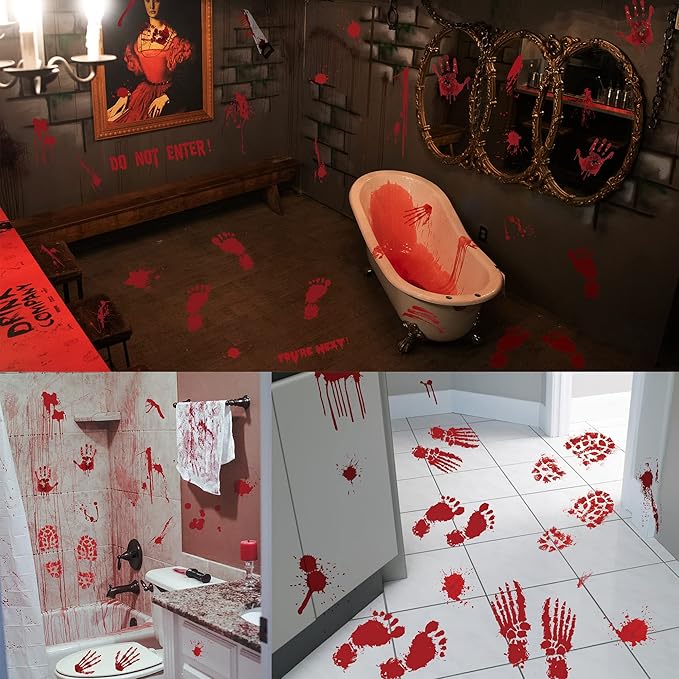 173PCS Halloween Bloody Footprints Floor Clings Plus Tattoos
