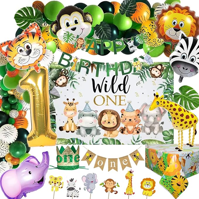 Safari 1st Birthday Decorations for Boy Wild One Backdorp Happy