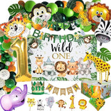 Safari 1st Birthday Decorations for Boy Wild One Backdorp Happy