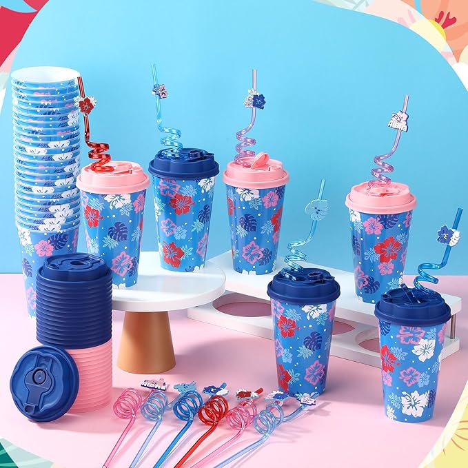 Yungyan 24 Sets Hawaii Hibiscus Cartoon Party Favors Goodie Cups with