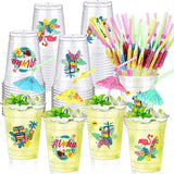100 Set Hawaiian Luau Party Cups with Umbrella Straws 12 oz Tiki