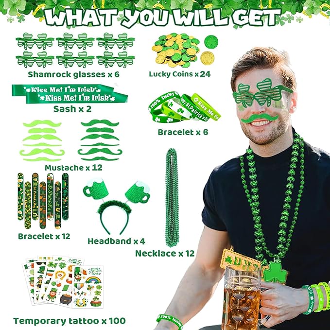 LSCQYYCC St Patrick's Day party gift set including shamrock glasses