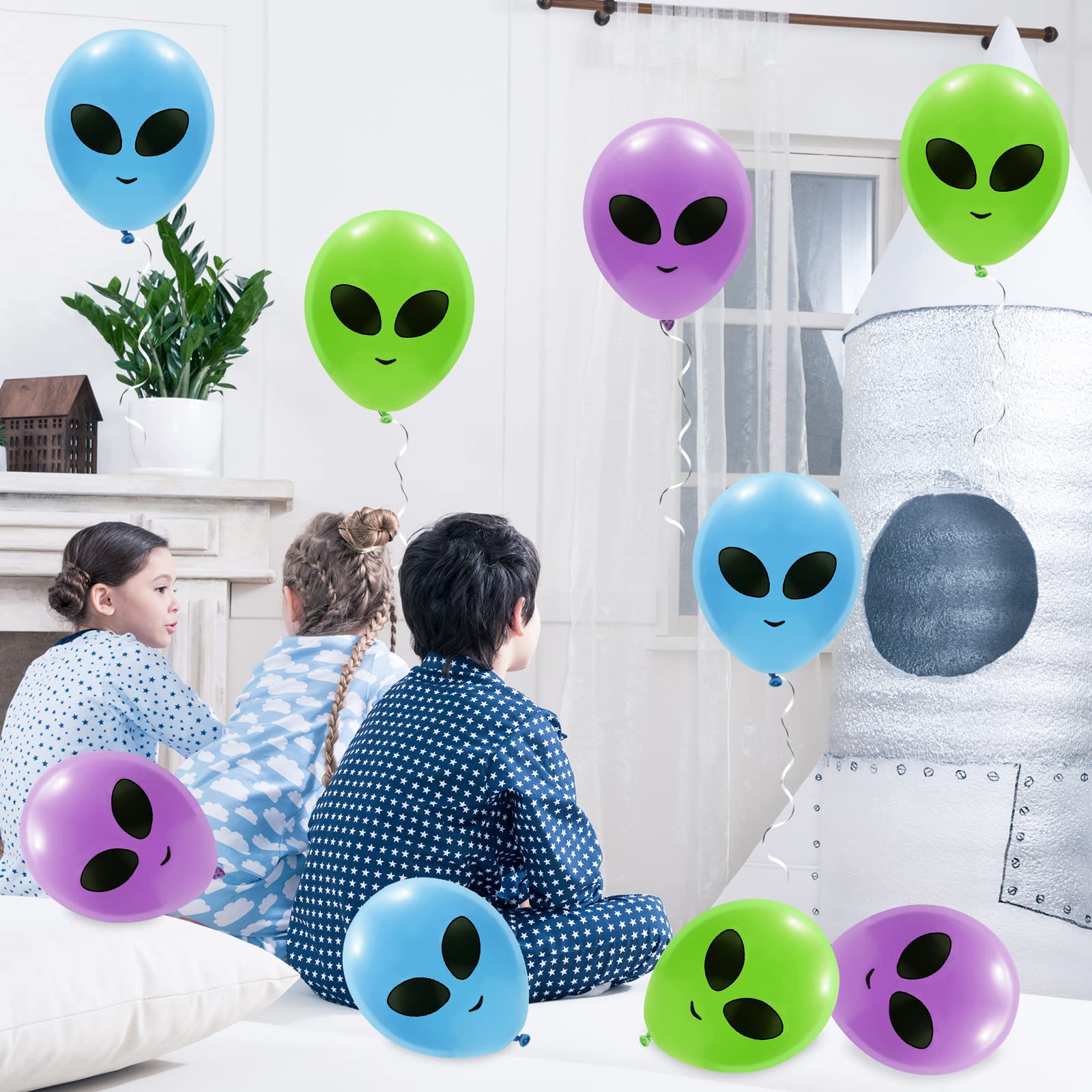 65Pcs Alien Balloons Green Blue Purple Alien Party Latex