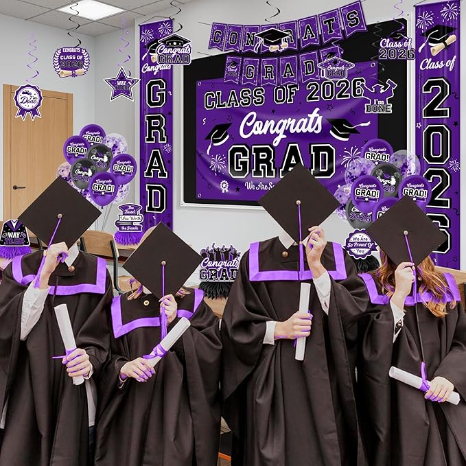 Graduation Decorations 2026 Purple Graduation Party Decor Set include