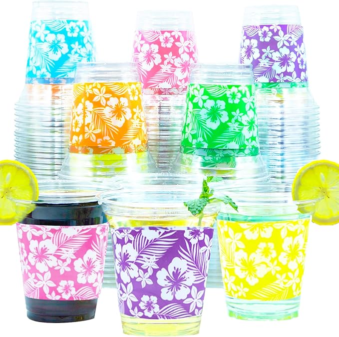 48 Pack 14 OZ Hawaiian Cups for Party Luau Plastic Cups Tropical
