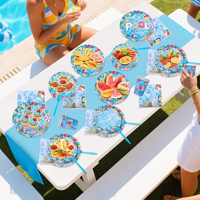 Pool Party Supplies Summer Decorations include Pool Party Plates
